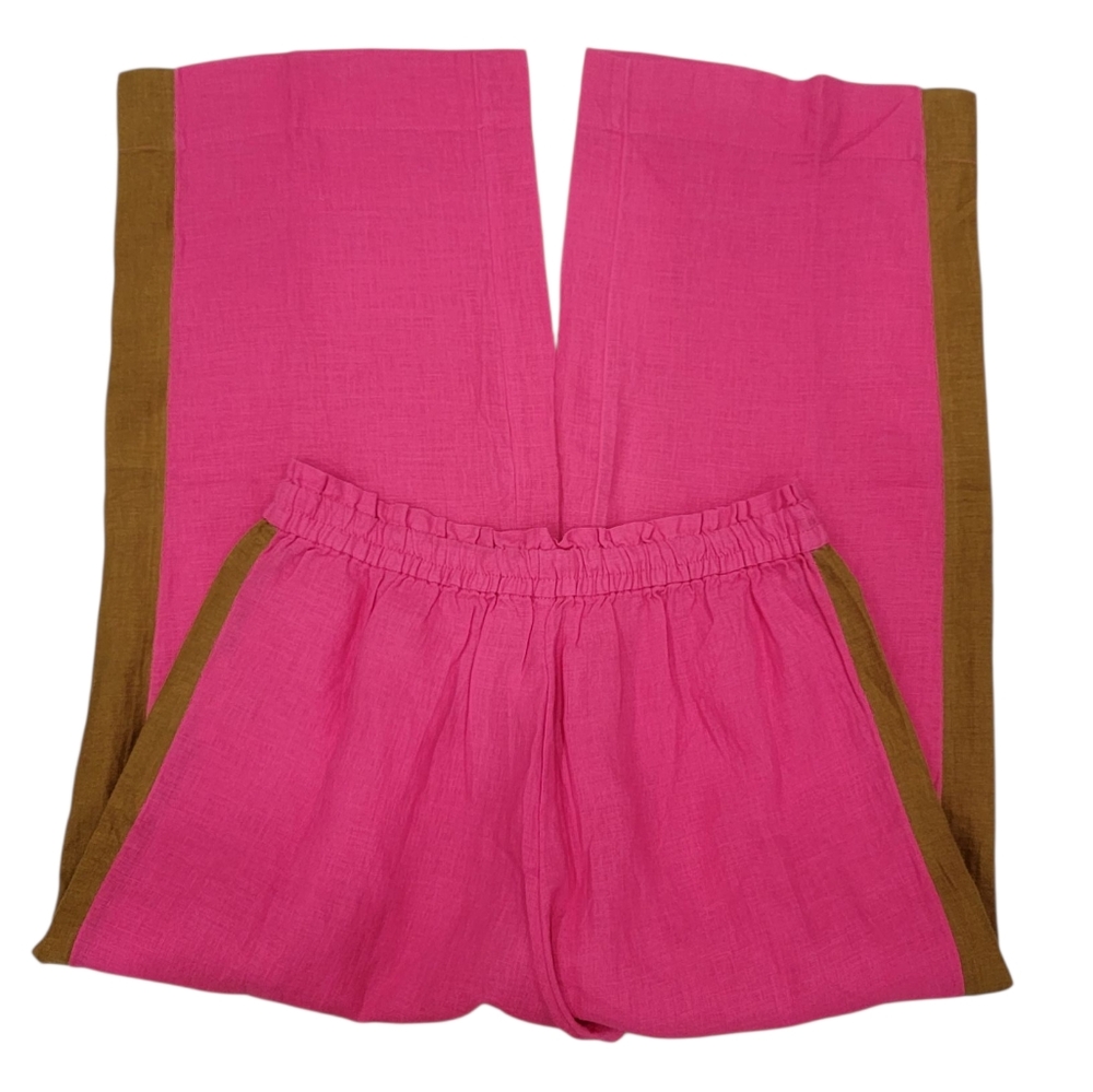 NWT J.Crew Linen Drawstring Wide Leg Pants Pink Brown Tux Stripe Women’s XS - Picture 5 of 14